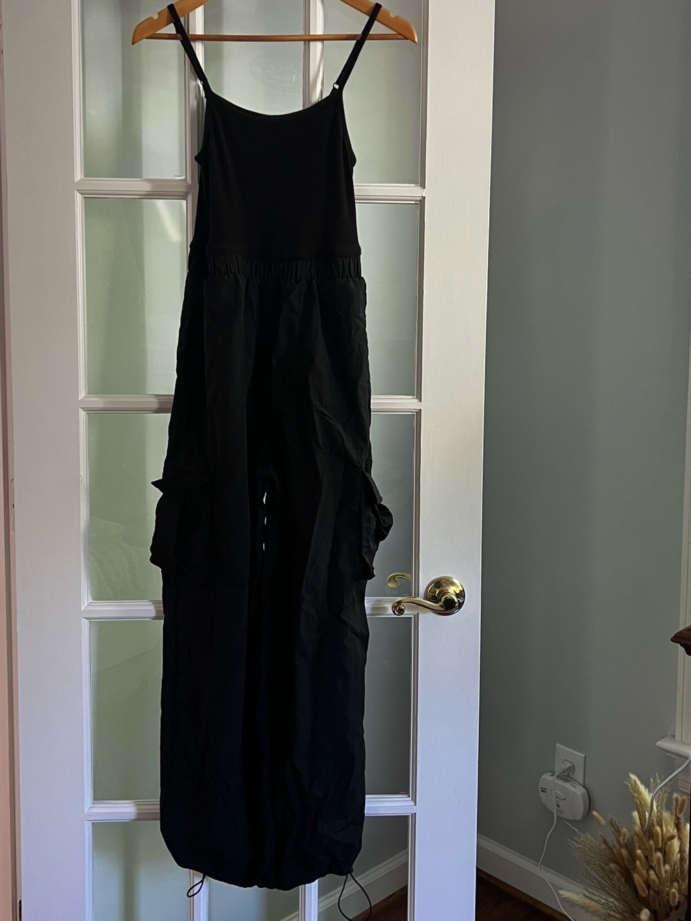 No Boundaries Black Sleeveless Cargo Jumpsuit with Adjustable Straps